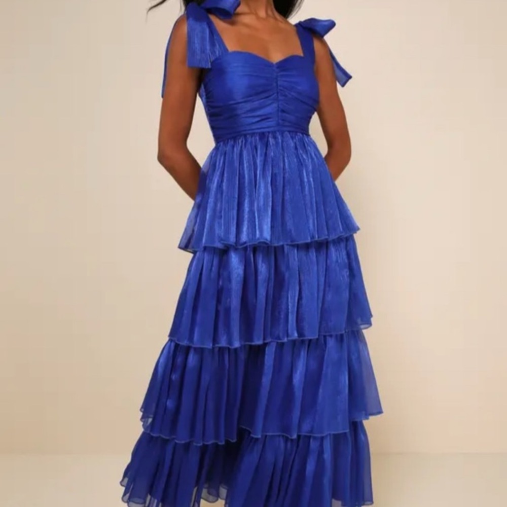 Lulu's Sapphire Blue ruffled Layered Maxi Dress
